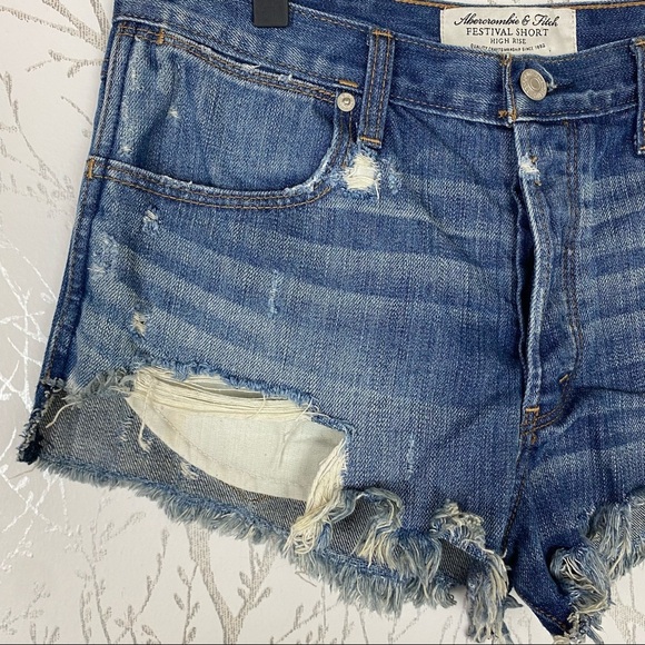 ABERCROMBIE & FITCH Festival High-Rise Jean Shorts Destroyed 6 Distressed - Picture 4 of 12